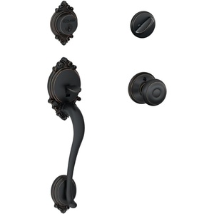 image:imageSCHLAGE Brookshire Single Cylinder Handleset and Georgian Knob Aged Bronze F60 BRK 716 GEO