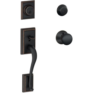 image:imageSCHLAGE F62ADDPLY Double Cylinder Addison Handleset with Plymouth Interior Knob from The FSeries  Aged Bronze