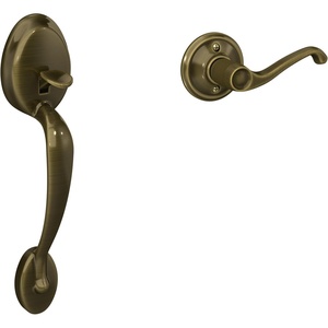 image:imageSCHLAGE Plymouth Front Entry Handle Flair RightHanded Interior Lever Aged Bronze FE285 PLY 716 FLA RHAntique Brass