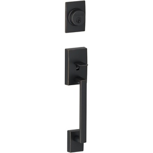 image:imageSchlage F58 CEN 619 Century Exterior Handleset with Deadbolt Satin Nickel Exterior Half OnlyAged Bronze