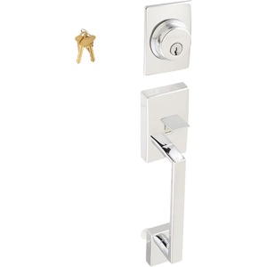 image:imageSchlage F58 CEN 619 Century Exterior Handleset with Deadbolt Satin Nickel Exterior Half OnlyBright Chrome