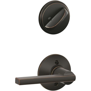 image:imageSchlage F59 LAT 619 Latitude Interior Lever with Deadbolt Satin Nickel Interior Half OnlyAged Bronze
