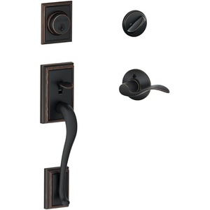 image:imageSchlage F60 ADD 622 GEO Addison Front Entry Handleset with Georgian Knob Deadbolt Keyed 1 Side Matte BlackAged Bronze