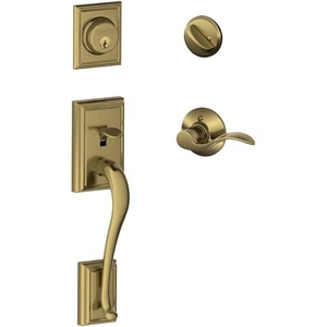 image:imageSchlage F60 ADD 622 GEO Addison Front Entry Handleset with Georgian Knob Deadbolt Keyed 1 Side Matte BlackAntique Brass