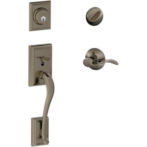 image:imageSchlage F60 ADD 622 GEO Addison Front Entry Handleset with Georgian Knob Deadbolt Keyed 1 Side Matte BlackAntique Pewter