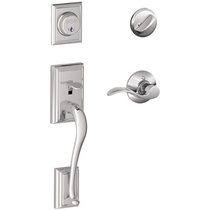 image:imageSchlage F60 ADD 622 GEO Addison Front Entry Handleset with Georgian Knob Deadbolt Keyed 1 Side Matte BlackBright Chrome