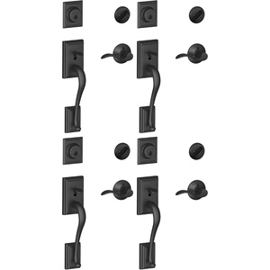 image:imageSchlage F60 ADD 622 GEO Addison Front Entry Handleset with Georgian Knob Deadbolt Keyed 1 Side Matte BlackMatte Black