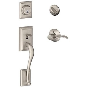 image:imageSchlage F60 ADD 622 GEO Addison Front Entry Handleset with Georgian Knob Deadbolt Keyed 1 Side Matte BlackSatin Nickel