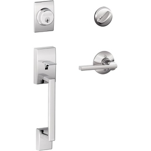 image:imageSchlage F60 CEN 622 LAT CEN Century Front Entry Handleset with Latitude Lever Alloy steel Deadbolt Keyed 1 Side Matte BlackBright Chrome