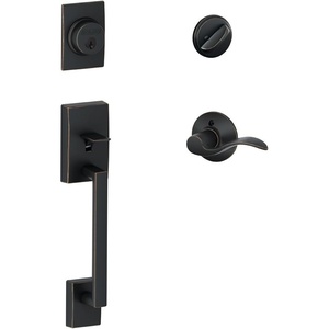 image:imageSchlage F60 CEN 716 Acc LH Century Handle Set with Accent Lever Interior Left Hand Aged Bronze