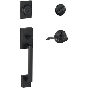 image:imageSchlage F60 CEN 716 Acc RH Century Handle Set with Accent Lever Interior Right Hand Aged Bronze