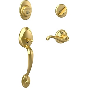 image:imageSchlage F60 V PLY 505 FLA 605 Plymouth Front Entry Handleset with Flair Lever Deadbolt Keyed 1 Side Bright Brass