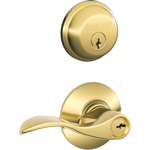 image:imageSchlage FB50 V Acc 619 Single Cylinder Deadbolt and Keyed Entry Accent Lever Satin NickelBright Brass Finish