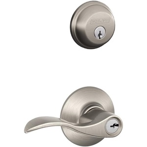 image:imageSchlage FB50 V Acc 619 Single Cylinder Deadbolt and Keyed Entry Accent Lever Satin NickelSatin Nickel