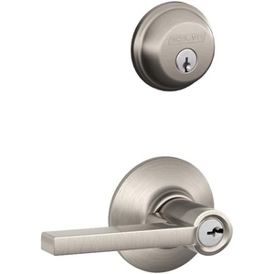 image:imageSchlage FB50N V LAT 619 Single Cylinder Deadbolt and Keyed Entry Latitude Lever Satin NickelSecurity SetLatitude