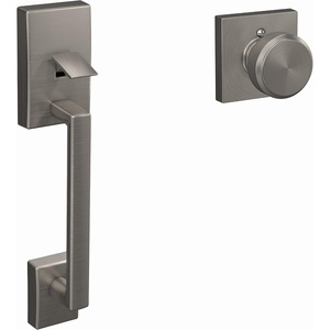 image:imageSchlage FE285 CEN 622 LAT Century Front Entry Handleset with Latitude Lever Lower Half Grip Matte BlackSatin Nickel