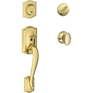 image:imageSchlage Lock Company Camelot Single Cylinder Handleset and Siena Knob Satin Nickel F60 CAM 619 SIEBright Brass