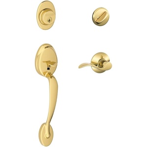 image:imageSchlage Plymouth F60VPLYACC505 Accent Door Handle Set C5 Key Die Cast Zinc Bright Brass