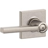 image:imageSchlage F40LAT619COL Latitude with Collins Privacy with Adjustable Latch and Round Corner Full Lip Strike Satin Nickel Finish