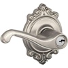 image:imageSchlage F51AFLA619BRK Satin Nickel Flair Keyed Entry F51A Panic Proof Door Lever with Brookshire Rosette