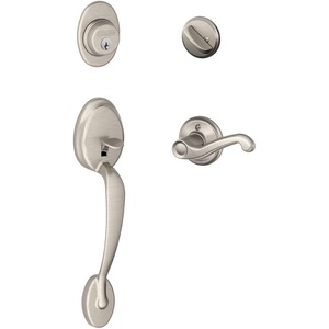 image:imagePlymouth Single Cylinder Handleset and Left Hand Flair Lever Satin Nickel F60 PLY 619 FLA LH