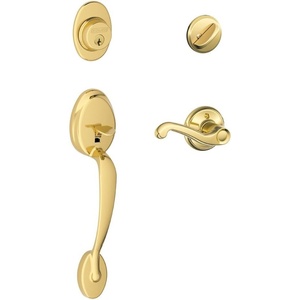 image:imagePlymouth Single Cylinder Handleset and Right Hand Flair Lever Bright Brass F60 PLY 505 FLA 605 RHBright Brass