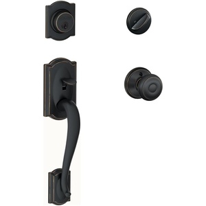 image:imageSCHLAGE Camelot Single Cylinder Handleset and Georgian Knob Aged Bronze F60 CAM 716 GEO
