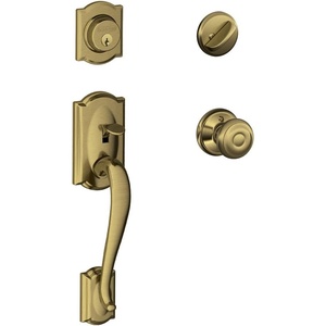 image:imageSCHLAGE Camelot Single Cylinder Handleset and Georgian Knob Antique Brass F60 CAM 609 GEO
