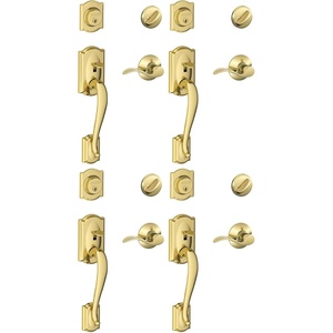 image:imageSCHLAGE Camelot Single Cylinder Handleset and Left Hand Accent Lever Bright Brass F60 CAM 505 Acc 605 LH Pack of 4Standard Interior Trim Pack of 4