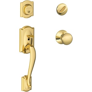 image:imageSCHLAGE Camelot Single Cylinder Handleset and Plymouth Knob Bright Brass F60 CAM 605 PLYPack of 1