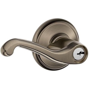 image:imageSCHLAGE F51A FLA 608 Flair Lever Keyed Entry Lock Satin BrassAntique Pewter