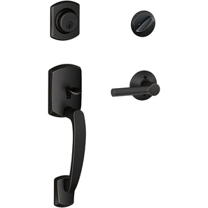 image:imageSCHLAGE Greenwich Single Cylinder Handleset and Broadway Lever Matte Black F60 GRW 622 BRW GRWAged Bronze