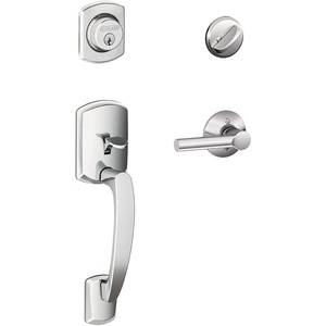 image:imageSCHLAGE Greenwich Single Cylinder Handleset and Broadway Lever Matte Black F60 GRW 622 BRW GRWBright Chrome
