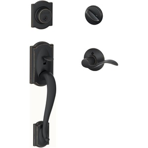 image:imageSCHLAGE Lock Company Camelot Single Cylinder Handleset and Georgian Knob Matte Black F60 CAM 622 GEOAged Bronze