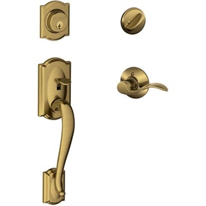 image:imageSCHLAGE Lock Company Camelot Single Cylinder Handleset and Georgian Knob Matte Black F60 CAM 622 GEOAntique Brass