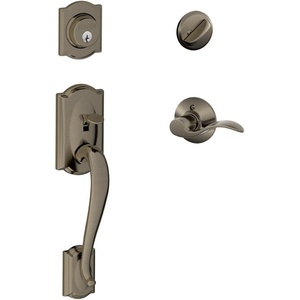 image:imageSCHLAGE Lock Company Camelot Single Cylinder Handleset and Georgian Knob Matte Black F60 CAM 622 GEOAntique Pewter