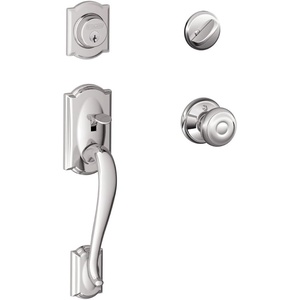 image:imageSCHLAGE Lock Company Camelot Single Cylinder Handleset and Georgian Knob Matte Black F60 CAM 622 GEOBright Chrome