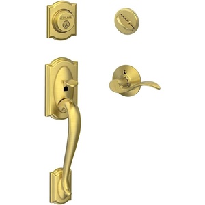 image:imageSCHLAGE Lock Company Camelot Single Cylinder Handleset and Georgian Knob Matte Black F60 CAM 622 GEOSatin Brass