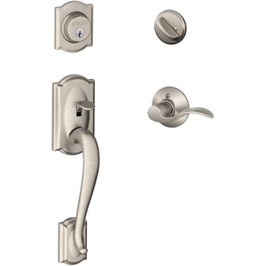 image:imageSCHLAGE Lock Company Camelot Single Cylinder Handleset and Georgian Knob Matte Black F60 CAM 622 GEOSatin Nickel