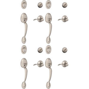 image:imageSCHLAGE Plymouth Single Cylinder Handleset and Left Hand Flair Lever Bright Brass F60 PLY 505 FLA 605 LHSatin Nickel