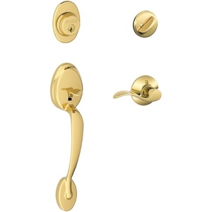 image:imageSCHLAGE Plymouth Single Cylinder Handleset and Right Hand Accent Lever Bright Brass F60 PLY 505 Acc 605 RH