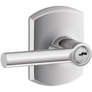 image:imageSchlage F10 BRW 622 GRW Broadway Door Lever with Greenwich Trim Hall amp Closet Passage Lock Matte BlackBright Chrome