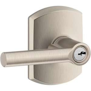 image:imageSchlage F10 BRW 622 GRW Broadway Door Lever with Greenwich Trim Hall amp Closet Passage Lock Matte BlackSatin Nickel