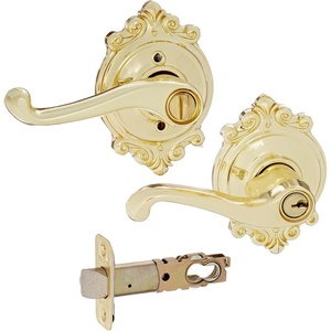 image:imageSchlage F51A Flair 605 BRK Brookshire Deco Rose Entry Door Lock Bright Brass