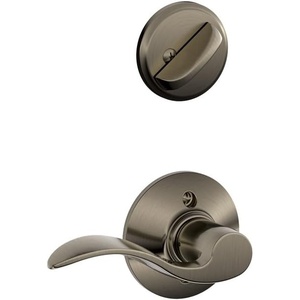 image:imageSchlage F59 ACC 716 RH Accent Interior RightHanded Lever with Deadbolt Aged Bronze Interior Half OnlyAntique Pewter
