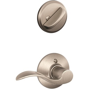 image:imageSchlage F59 ACC 716 RH Accent Interior RightHanded Lever with Deadbolt Aged Bronze Interior Half OnlySatin Nickel
