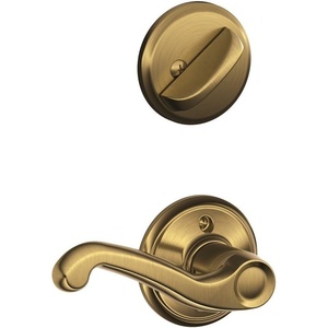 image:imageSchlage F59 FLA 609 RH Flair Interior RightHanded Lever with Deadbolt Antique Brass Interior Half Only
