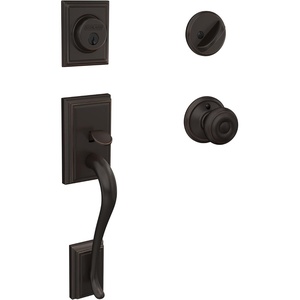 image:imageSchlage F60 V ADD 716 GEO Addison Front Entry Handleset with Georgian Knob Deadbolt Keyed 1 Side Aged Bronze