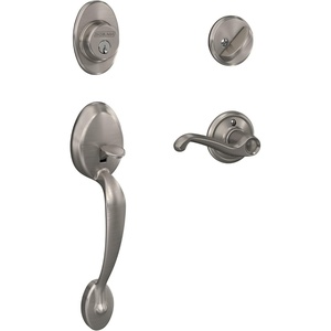 image:imageSchlage F60 V PLY 619 FLA Plymouth Front Entry Handleset with Flair Lever Deadbolt Keyed 1 Side Satin Nickel