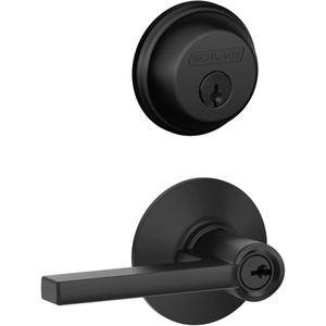 image:imageSchlage FB50 N G LAT 622 Single Cylinder Deadbolt and Keyed Entry Latitude Lever Matte BlackPack of 1